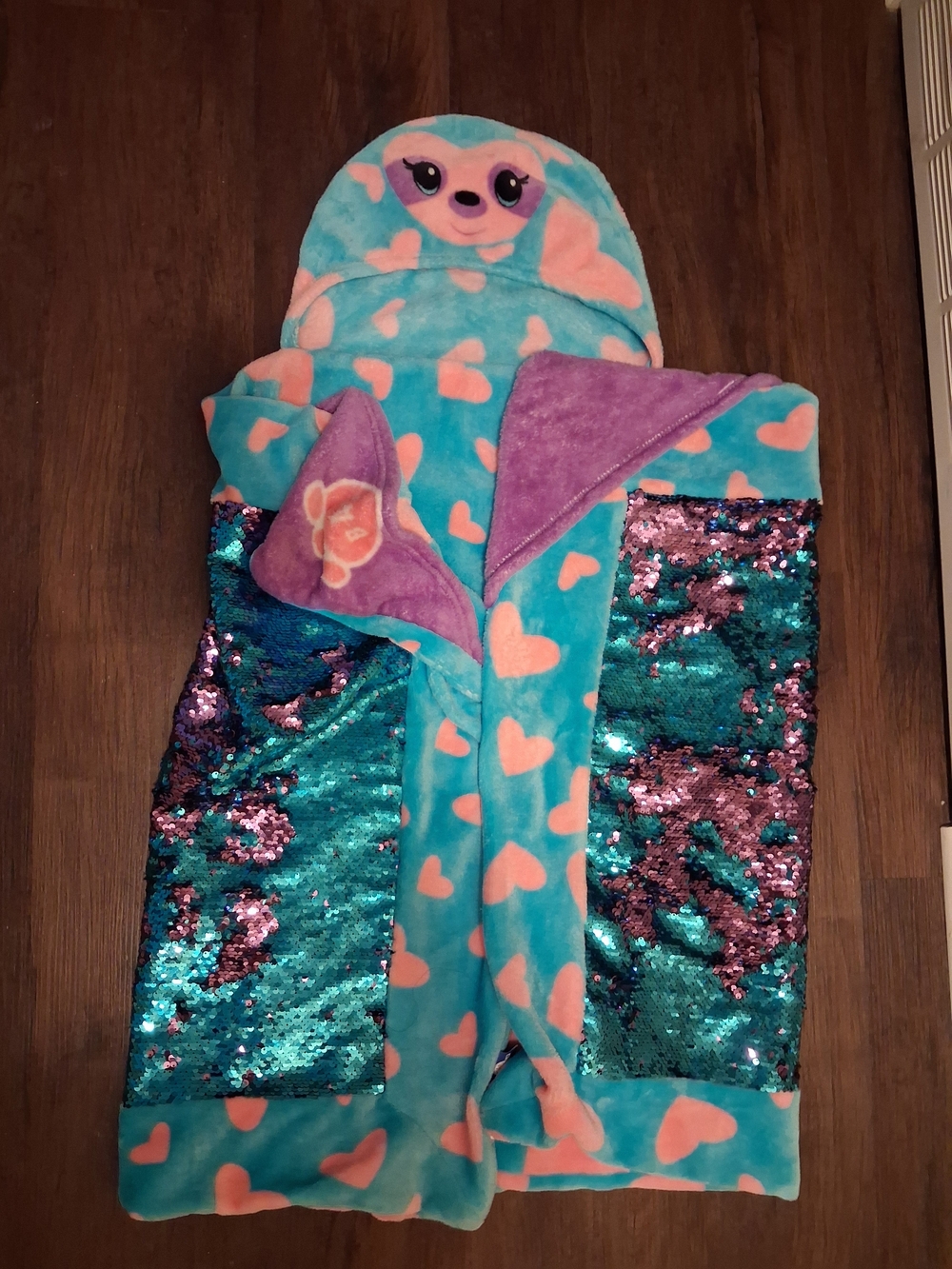 Build-A-Bear Teal & Pink Heart Hooded Sequin Sleep Sack